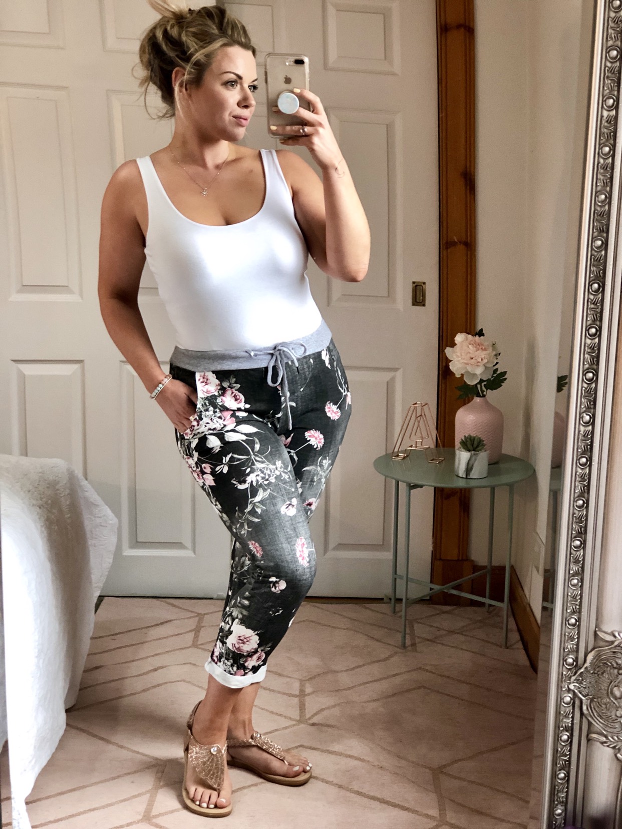 Black Floral Cotton Slouch Trousers 