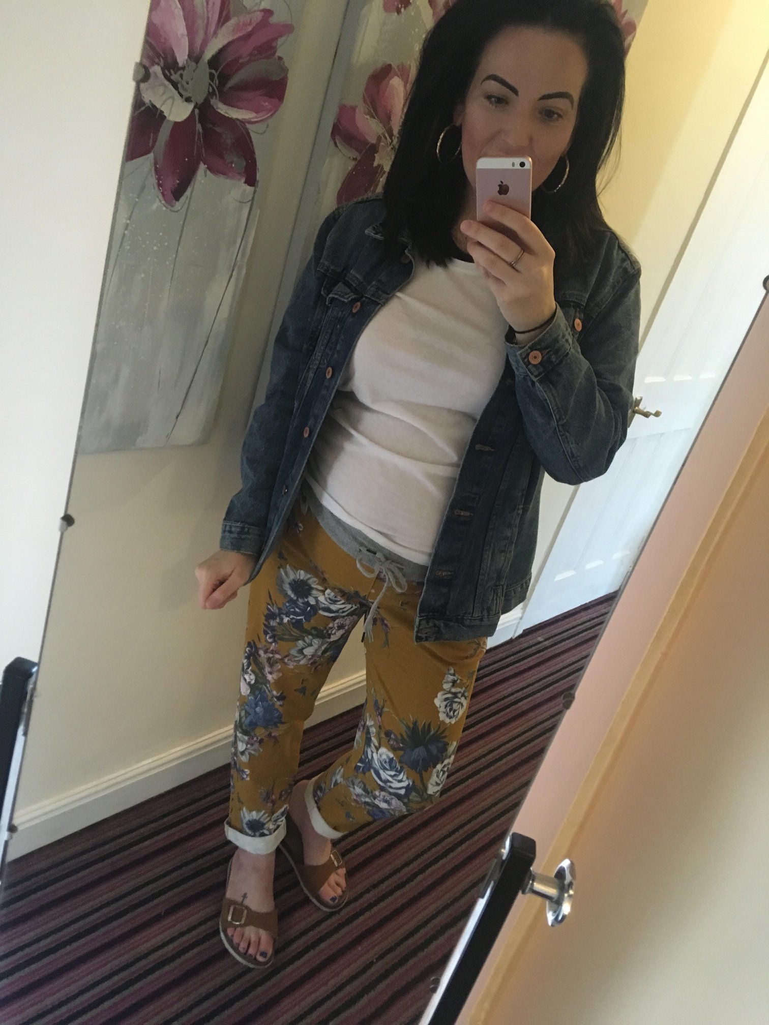 Mustard Floral Cotton Slouch Trousers 
