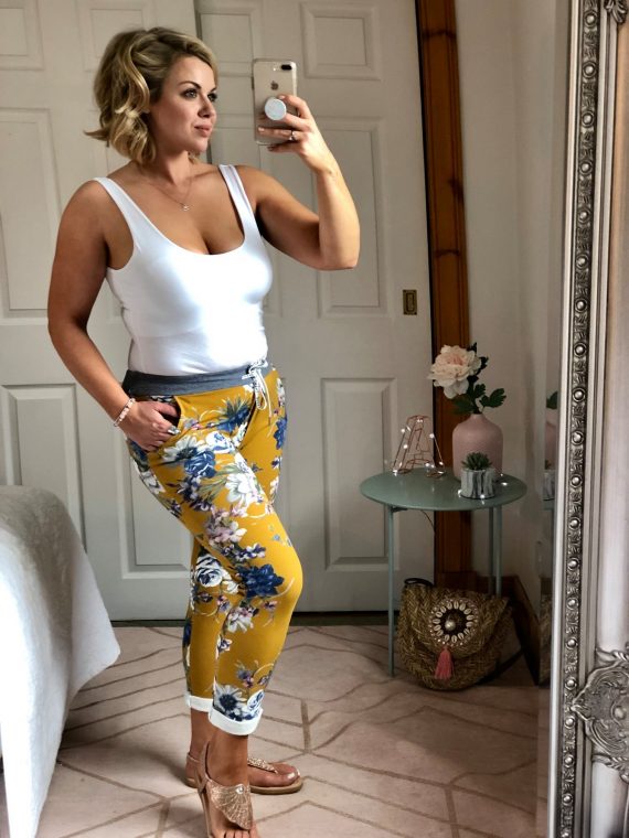 Mustard Floral Cotton Slouch Trousers 