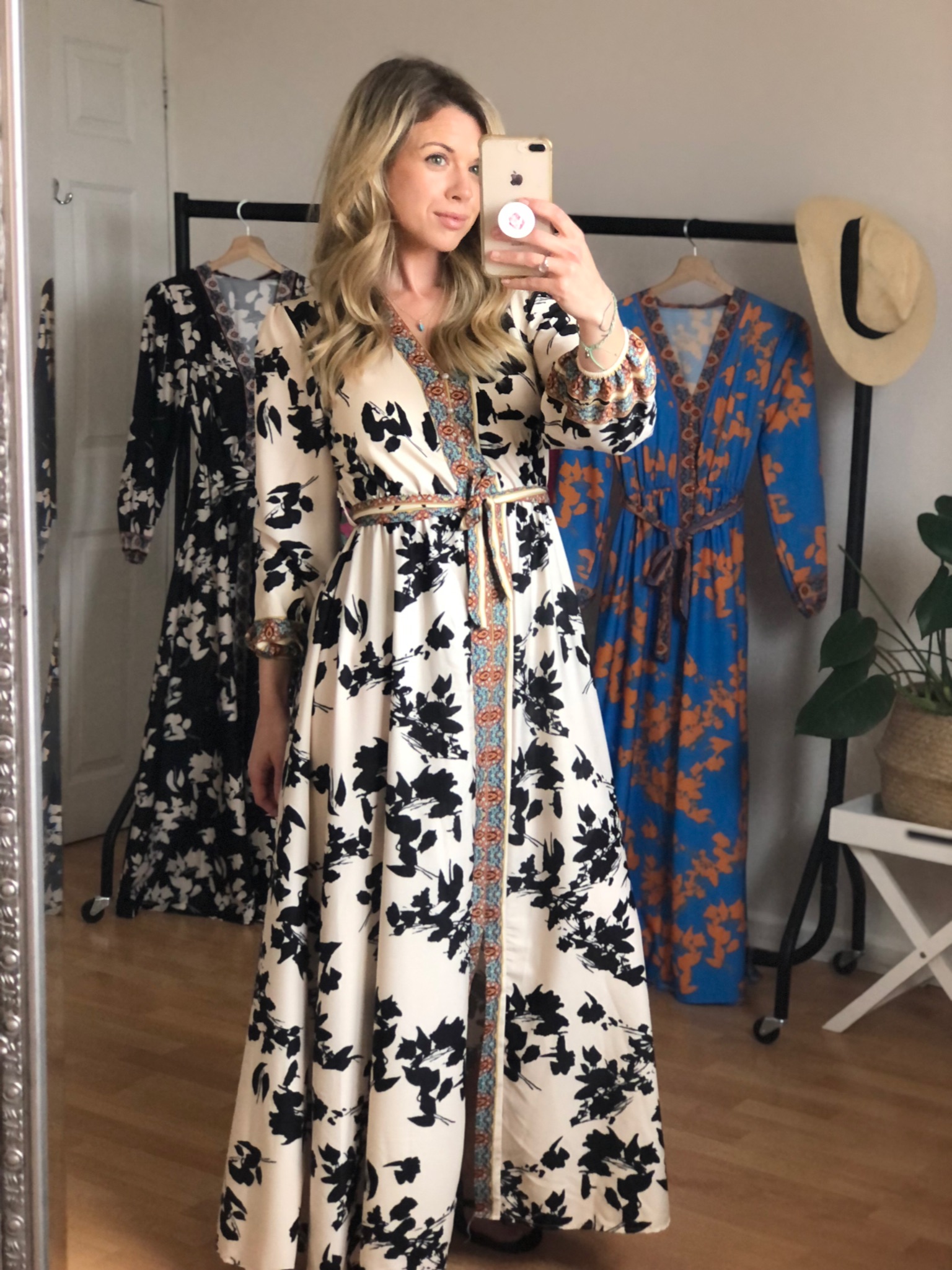 Cream Ren Leaf Print Maxi Dress - Elsie 