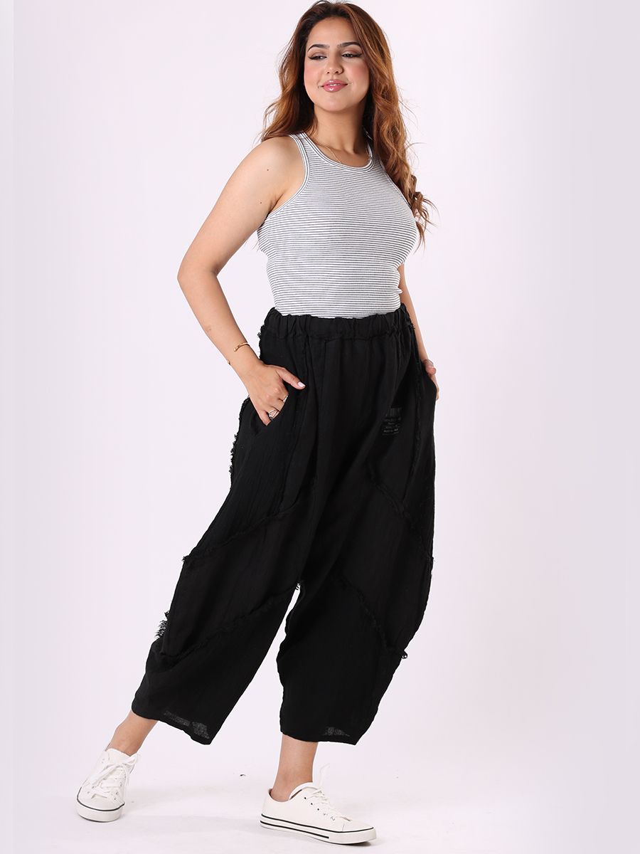 Black Renz Linen Slouch Trousers 